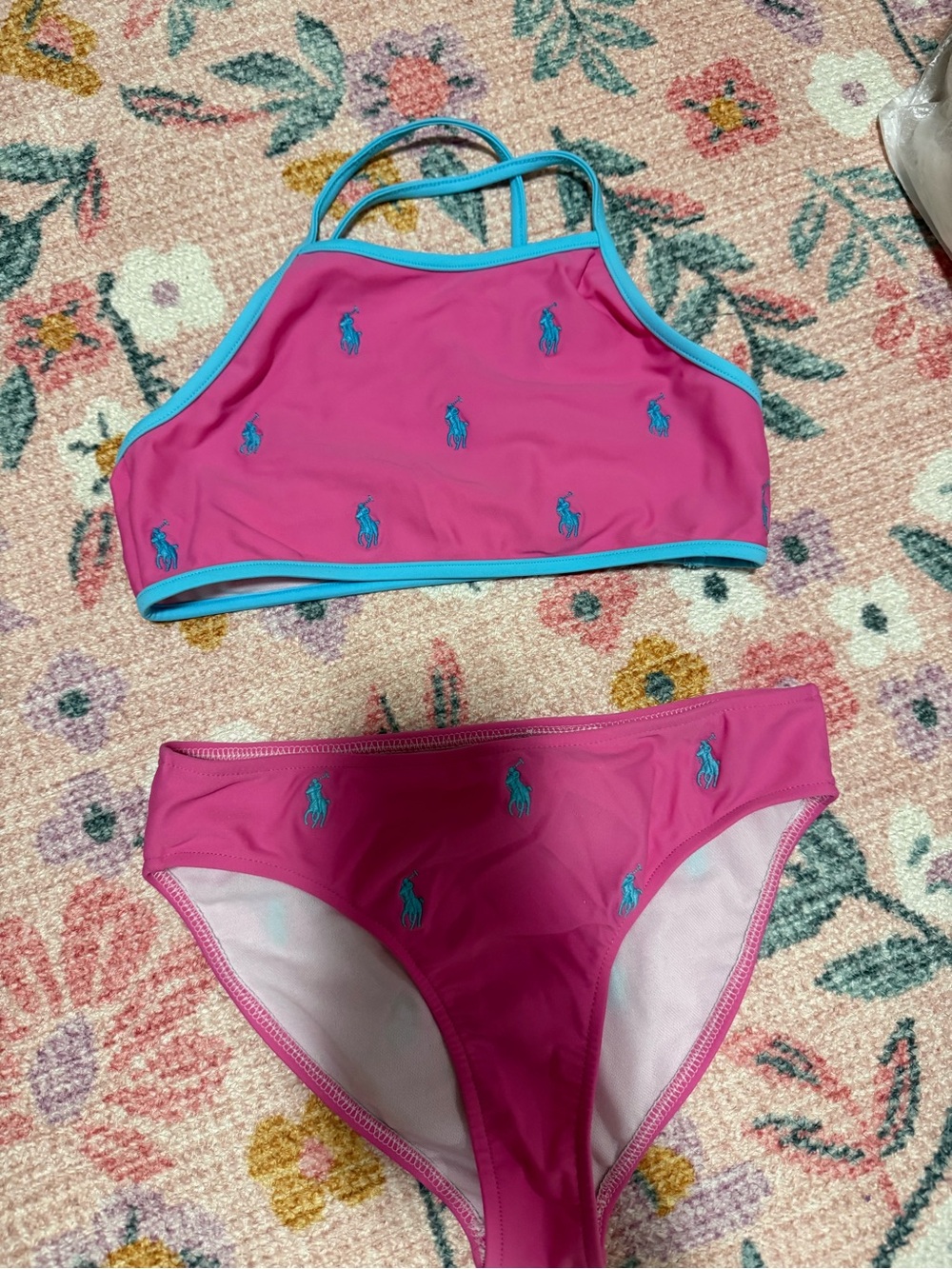 Ralph Lauren Hot Pink Bikini with Blue Trim and Logos